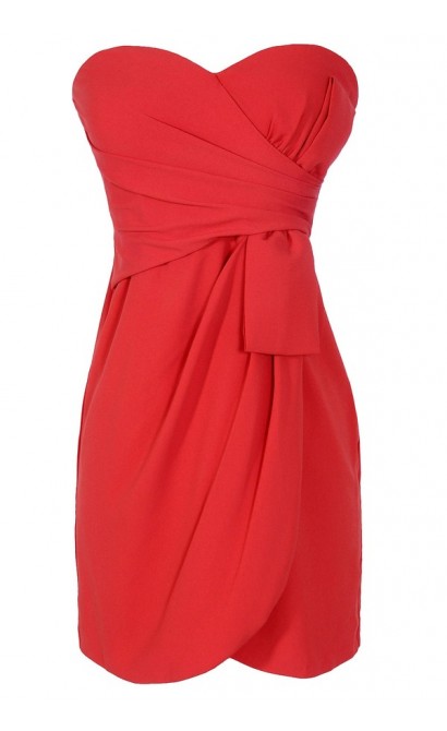 Annabelle Strapless Chiffon Designer Dress in Red